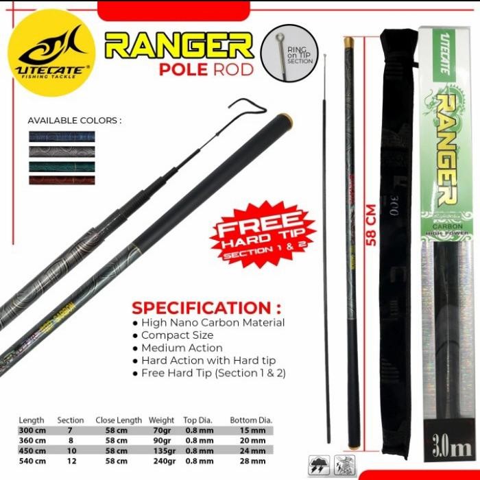 bonus hard tip joran tegek 450 cm utecate ranger 4.5 meter carbon