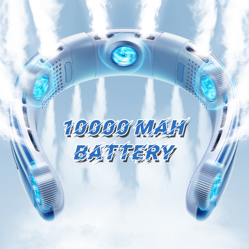 Kipas Leher 10000MAh Kipas Leher Senyap Tanpa Bilah Portabel Mini USB Isi Ulang 3 Kecepatan Kipas Pe