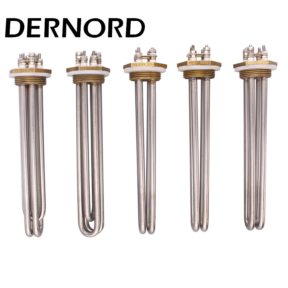 DERNORD 24V 48V 36V DC Elemen Pemanas DN32 Benang Pemanas Air Celup Berbentuk Tabung 600W/900W/1200W