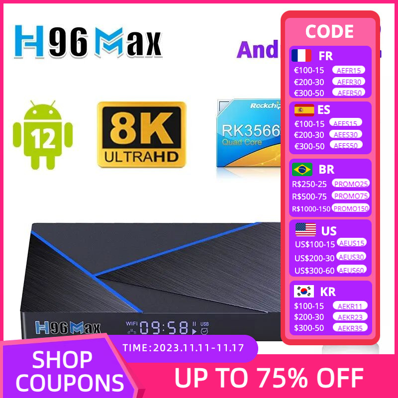 H96 Max V56 Android 12 Kotak TV Pintar RK3566 Quad-Core 4K 2.4G/5G WiFi BT4.0 1000M LAN 8GB 64GB Set