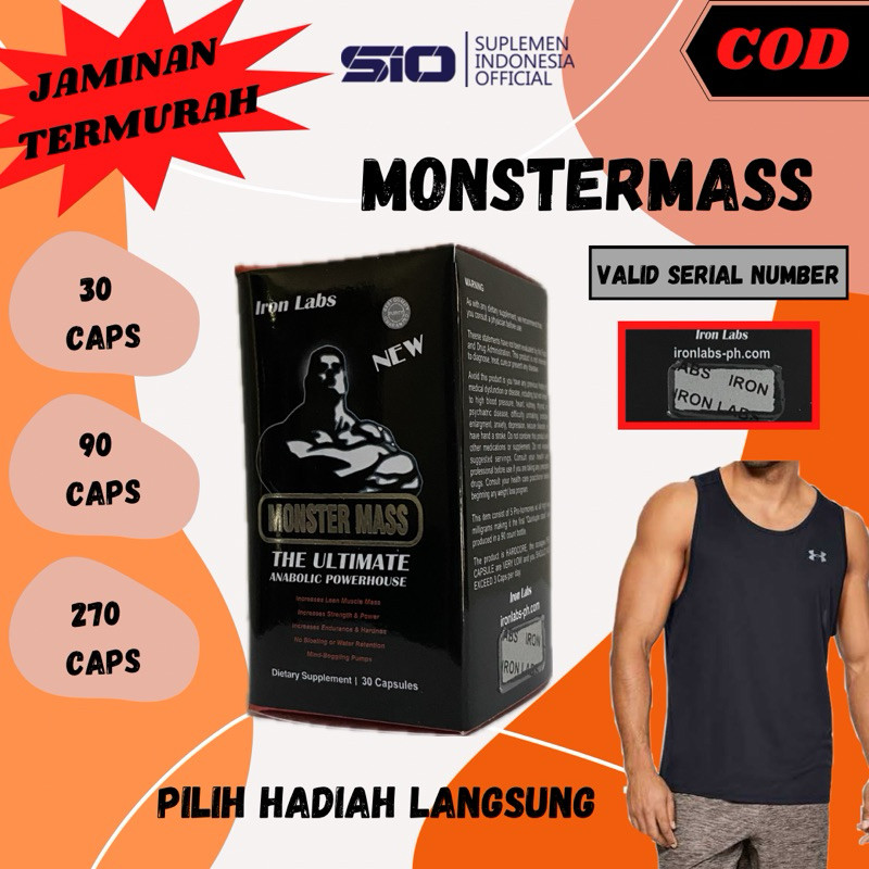 (DIJAMIN ORI) MONSTER MASS TREN E IRON LABS 90CAPS TESTOBOOSTER GAIN MASS GAINER PEMBENTUK OTOT