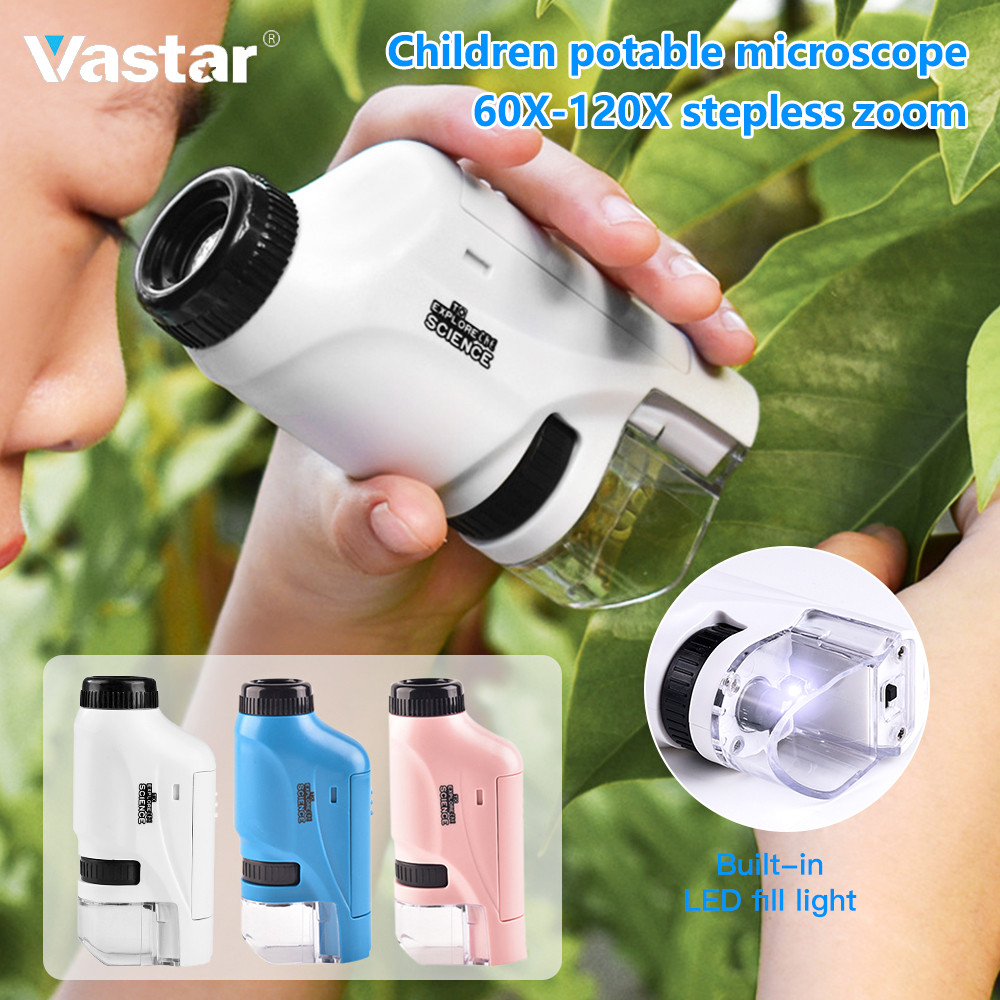 Kit Mikroskop Saku Mini 60-120x Mikroskop Genggam Lab Mikroskop Bertenaga Baterai dengan Lampu LED M