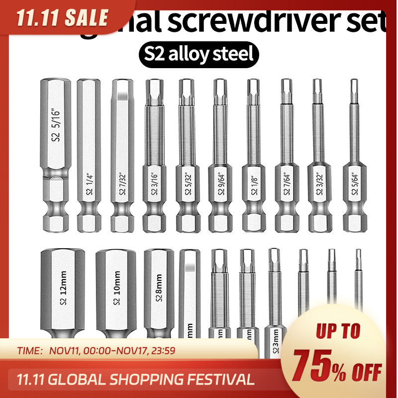 20 Buah Set Kepala Obeng Heksagonal S2 Alat Ujung Obeng Multifungsi Listrik Magnetik Inci Baja Keker