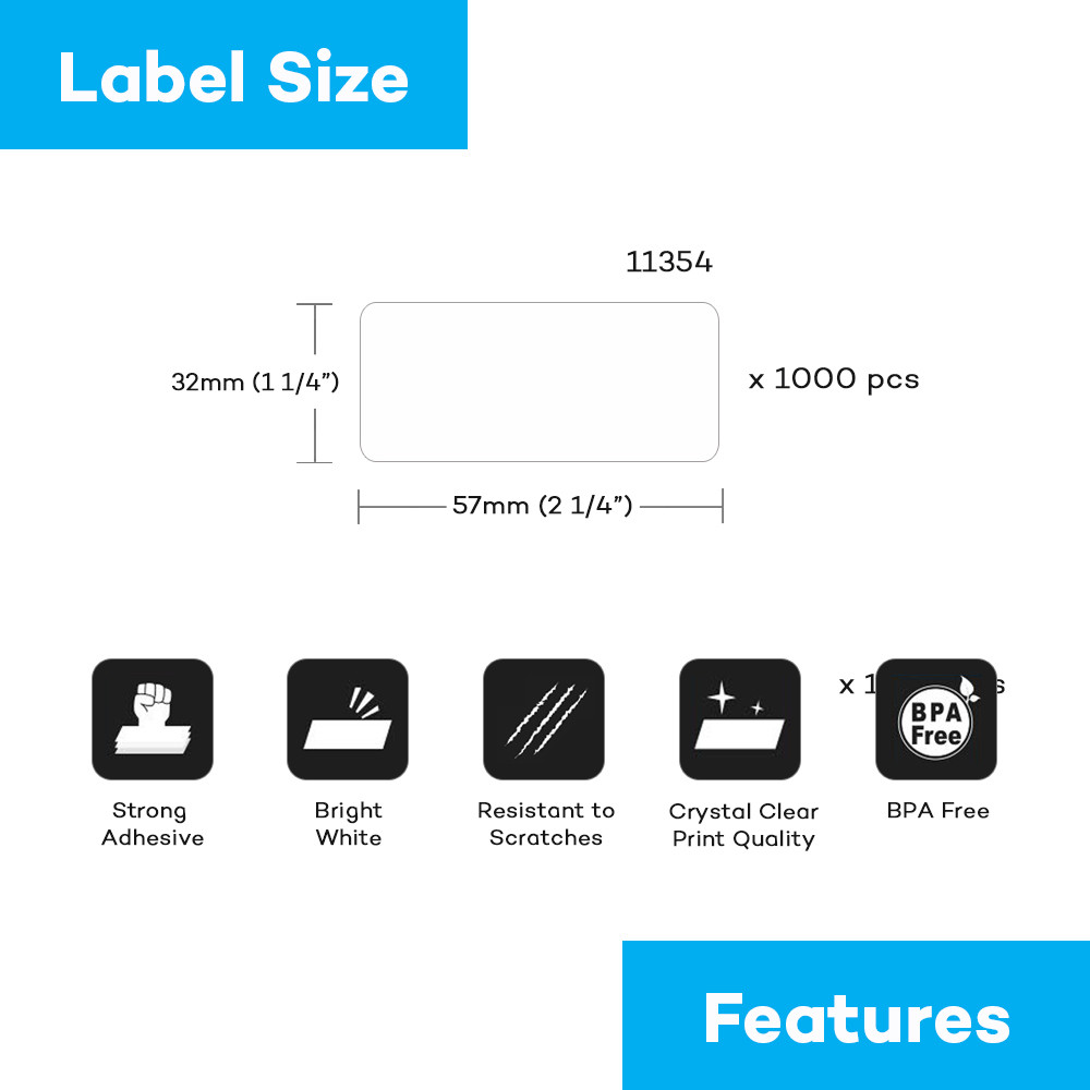 1Roll/1000pcs 11354 Label 57mm*32mm Thermal Paper Compatible for Dymo LabelWriter 400 450 450Turbo P