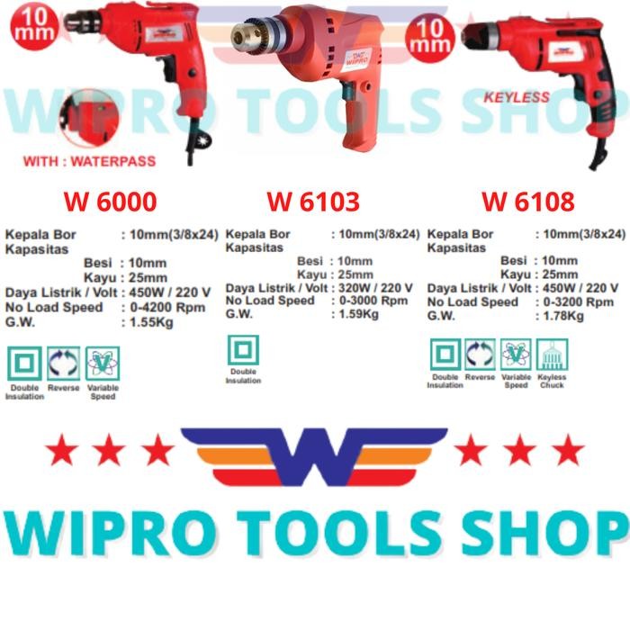 Wipro Mesin Bor Tangan / Bor Listrik 10Mm - W 6000 / W 6103 / W 6108
