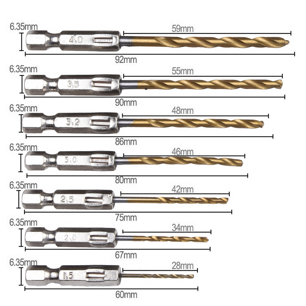 Conjunto robusto de 13 brocas revestidas HSS com haste sextavada de 1/4 de troca rápida para fácil u