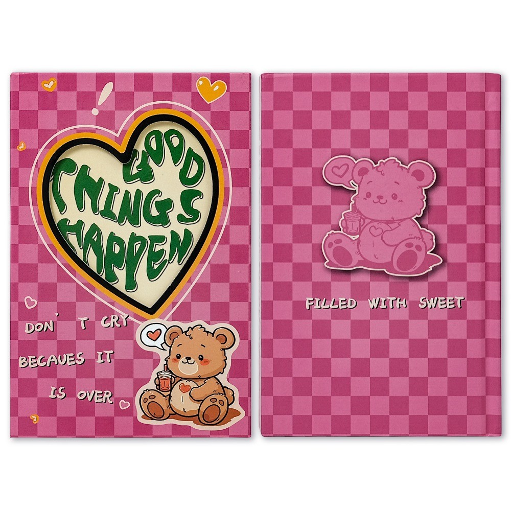 

2025 New Pink Grid Bear Cover Portable Notebook Amazon Best-Selling Magnetic Buckle Student Office