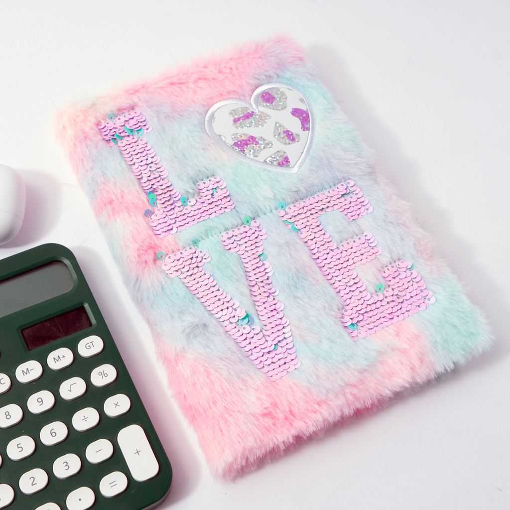 

Cute Love Sequin Plush Notebook For Girls Hand Book Diary Book Planner For Kids Student School