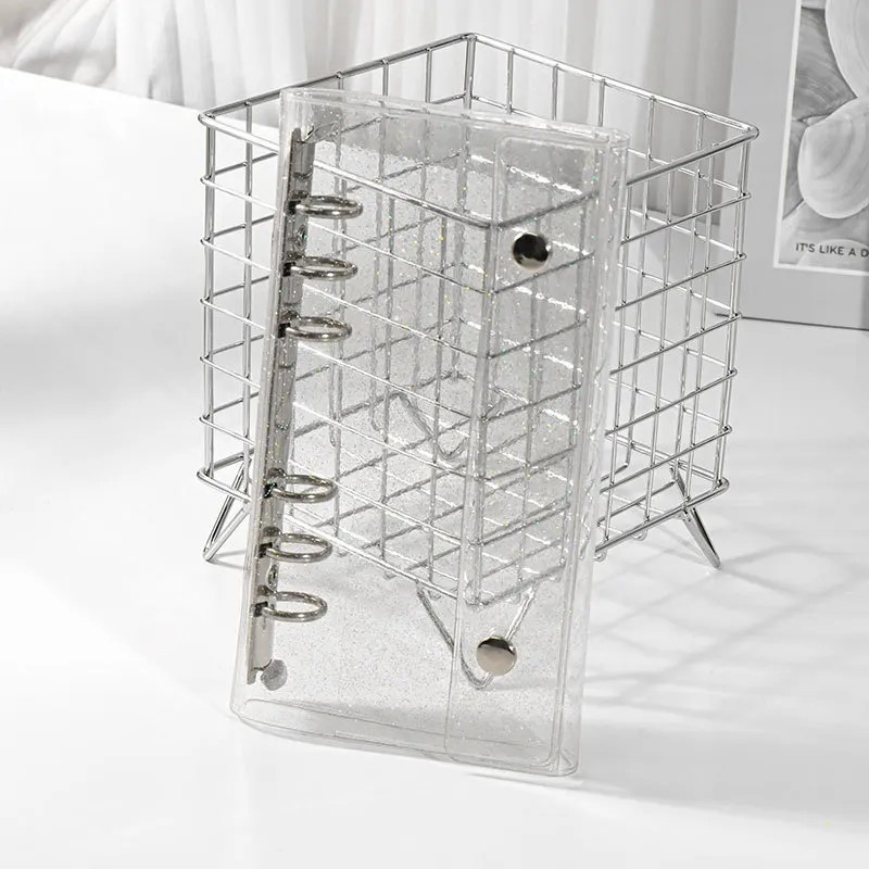 

A6 6-Hole Narrow Half Laser Full Sky Star Pvc Double Buckle Flip Cover Three Fold Loose Leaf