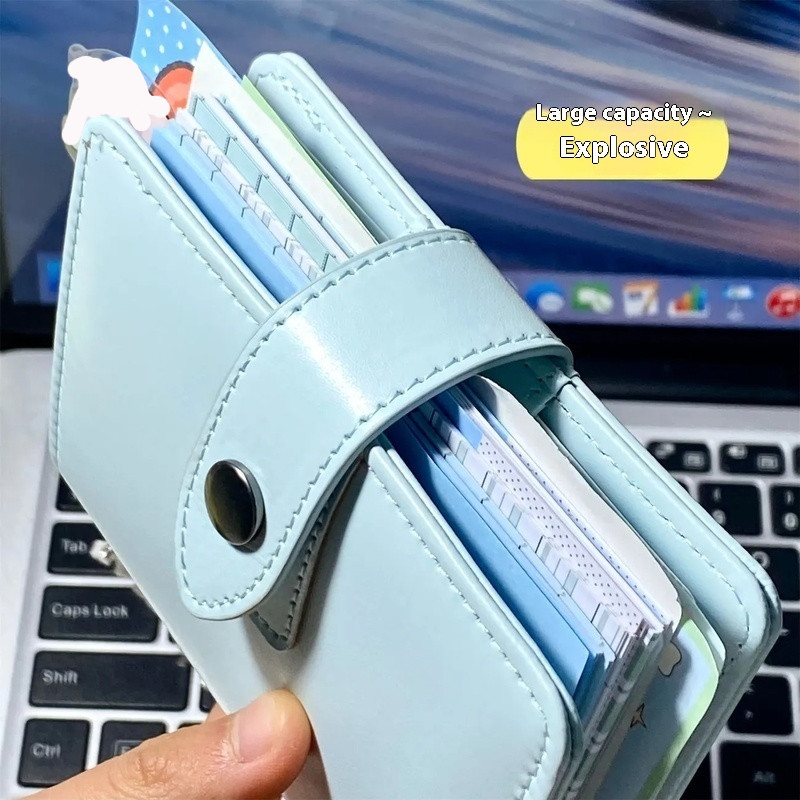

M5 Cute-Blue 5Ring Binder Pu Notebooks Portable Leather Cover Loose-Leaf Notebook Kawaii Ins Sky
