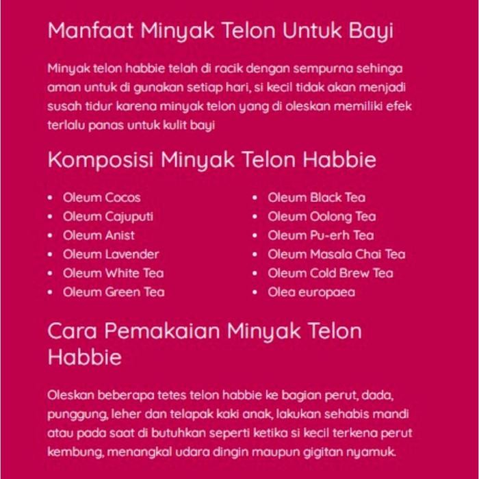 Habbie Minyak Telon Aromatic Telon Oil Flower Dan Tea Series 100Ml Best Seller