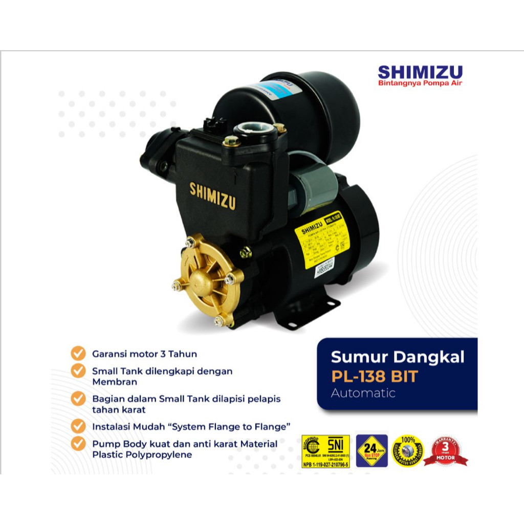 Bararoomkey_ Shimizu Ps 138 Bit Pompa Air Otomatis Pl-138Bit Pl138Bit Pl 138 Bit Body Plastik Anti