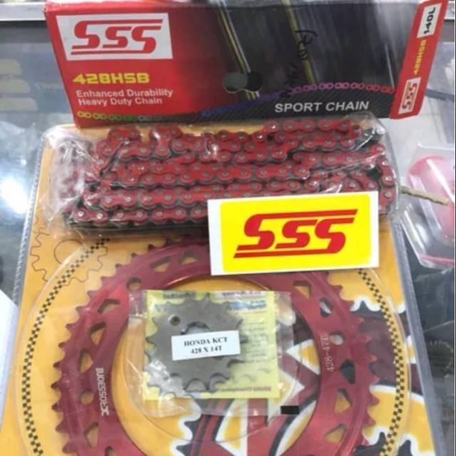 Gear Set Gir Paket Crf 150 L Sss Crossbone 428 Merah Gold