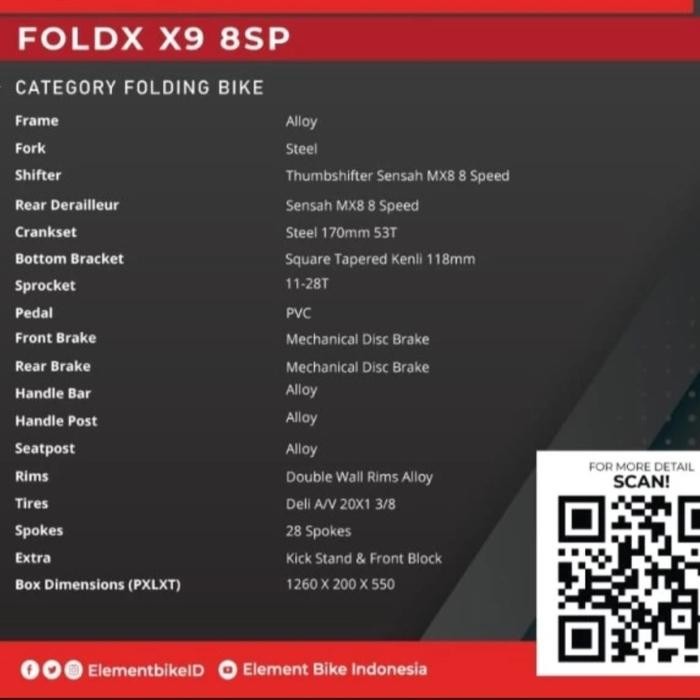 Sepeda Lipat 20 Inch Element Foldx 8 Speed Rem Hydraulic New