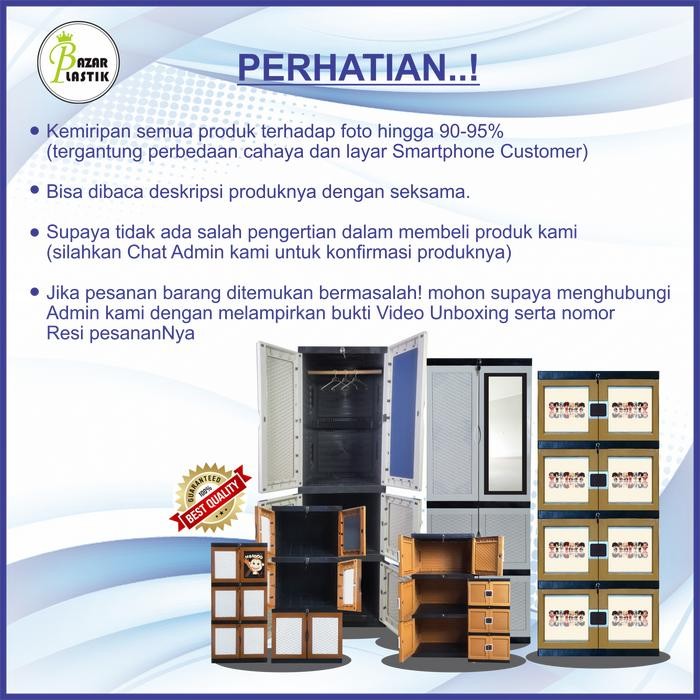 BAZAAR Lemari Baju Plastik / Lemari Pakaian Plastik / Lemari Plastik Portable 4 Pintu Panjang Dengan
