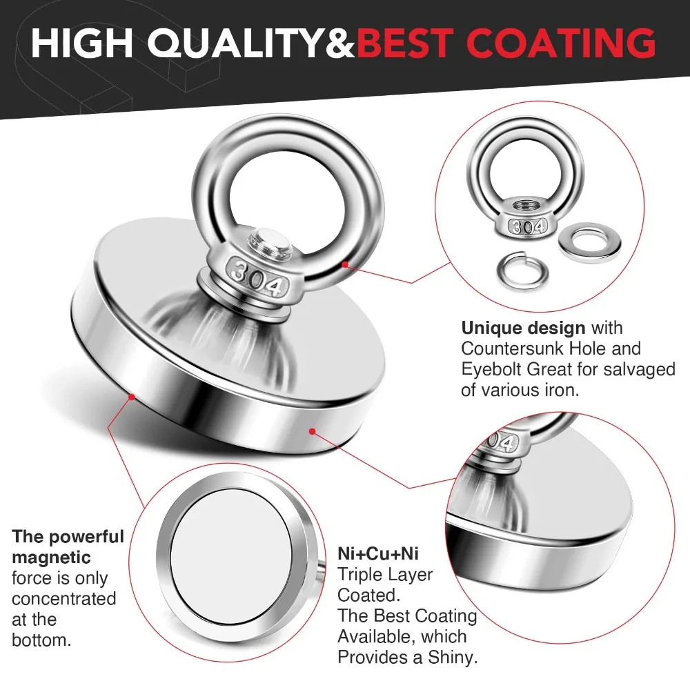 

330kg 90mm Neodymium Magnet Gantungan Kait Bulat Kuat 330kg 90mm Neodymium Strong Round Hook Hanger Magnet Warna Silver