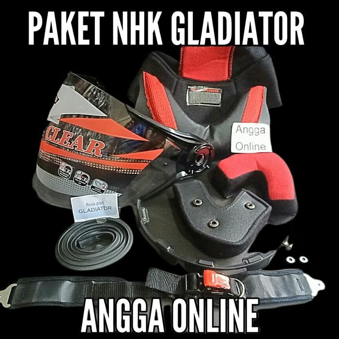 PREMIUM Paket NHK Gladiator, Busa helm + kaca helm + tali helm + lis karet