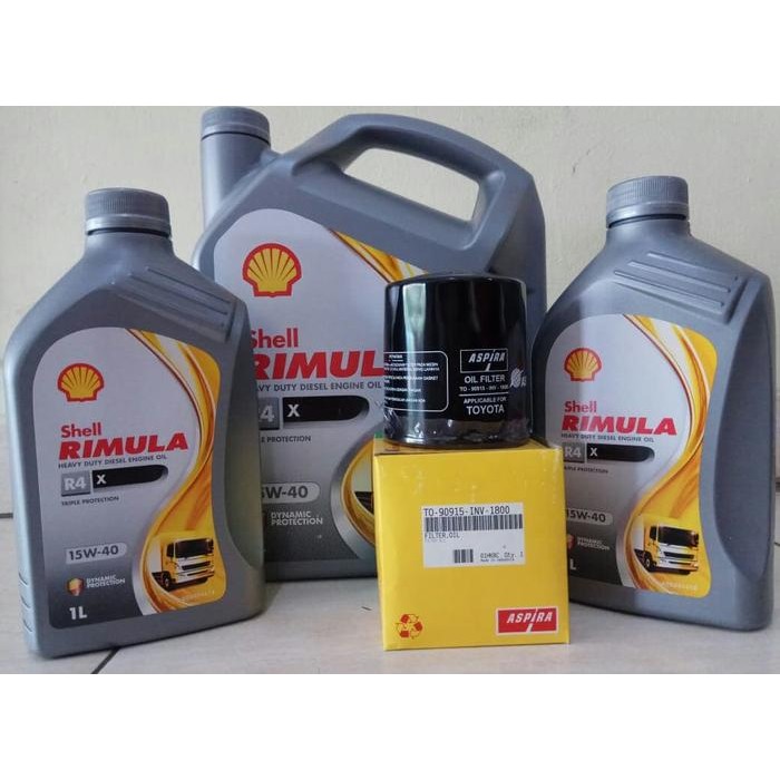 PREMIUM Paket Oli Mobil Diesel SHELL RIMULA R4X 7 L + Filter Oli FORTUNER