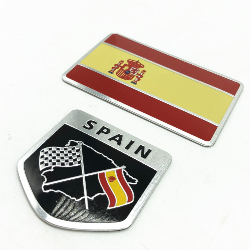 Styling mobil 3D Aluminium Bendera Spanyol Stiker Perisai Emblem Lencana Motor Stiker untuk Kursi Le