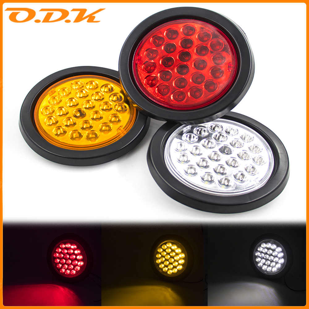 1 Buah/2 Buah 12V 24V 4.3 "24 LED Lampu Belakang Mobil Bulat Penanda Sisi Rem Berhenti Indikator Per