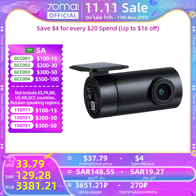 Kamera Belakang 70mai RC12 untuk Kamera Dasbor 70mai 4K A810 Kamera Spion DVR Mobil Mendukung Pereka