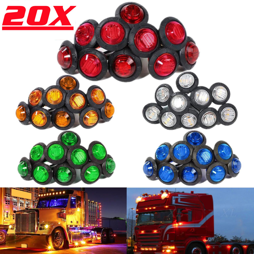 20 Buah/Set 3/4 "Lampu Penanda Sisi LED Bulat Lampu Penanda Peluru Indikator Sisi Depan Belakang unt