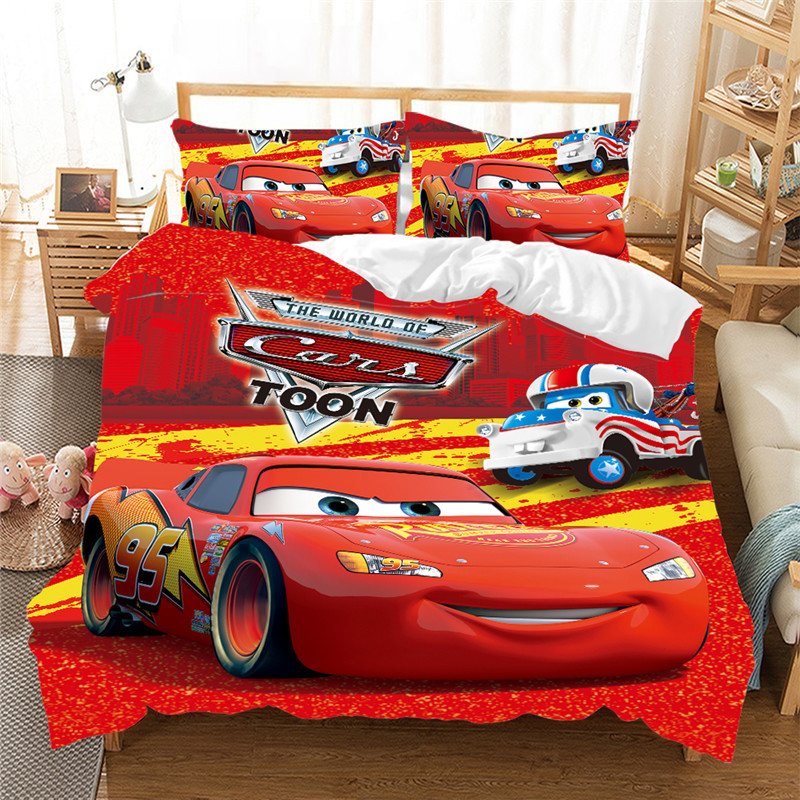 Disney Red Lightning McQueen Set Tempat Tidur Mobil untuk Dekorasi Kamar Tidur Anak-anak Set Penutup