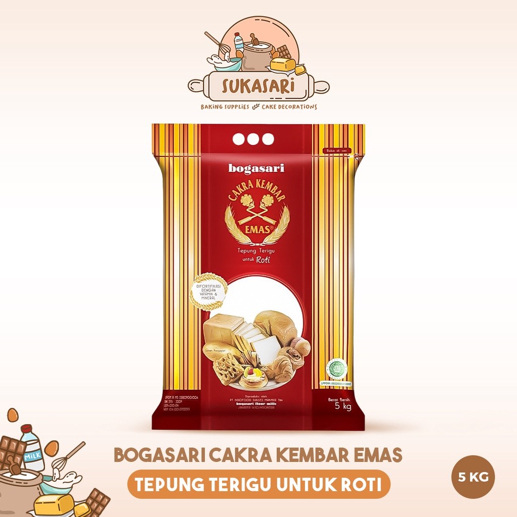

SANS Sukasari - Tepung Terigu Bogasari 5kg / Cakra Kembar Emas / Tepung Roti
