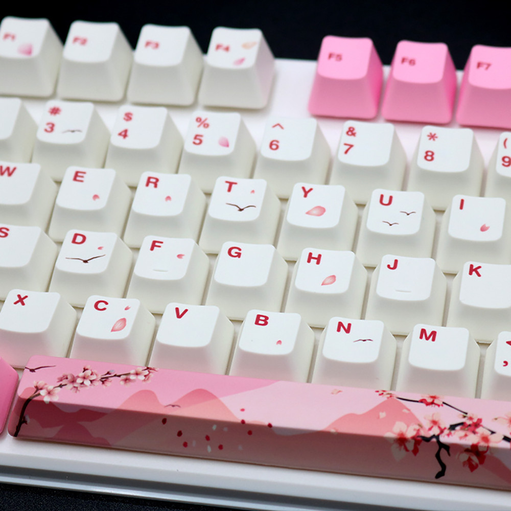 Mechanical Keyboard Keycap Sakura Pink PBT 104 Key 5 Sides Dye Sublimated OEM Profile AULA F75 Ajazz