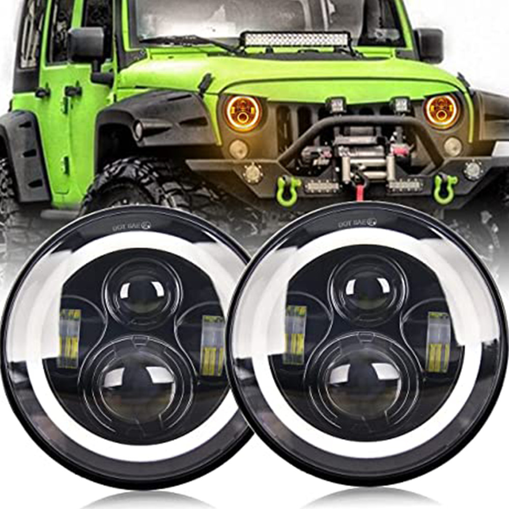 Lampu Depan LED Mobil 7 Inci 75W Lampu Kerja Lampu LED Jeep Bulat Off Road untuk Urban 4X4 Suzuki Sa