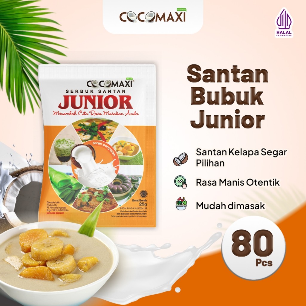 

COCOMAXI Santan Kelapa Bubuk Junior Manis Gurih Alami 25 gr - Isi 80 Sachet