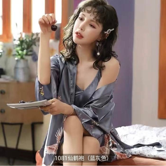 PIYAMA SATIN SILK IMPORT TANKTOP DASTER SET KIMONO OUTER BIG SIZE 2XL