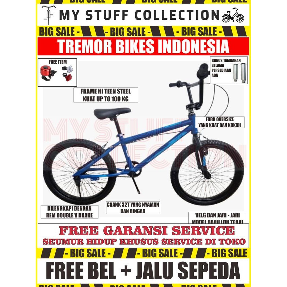 Unik Sepeda Bmx Anak Dan Dewasa Ukuran 20 Inch Frame Hi Teen Steel Bonus Bel + Jalu Boncengan