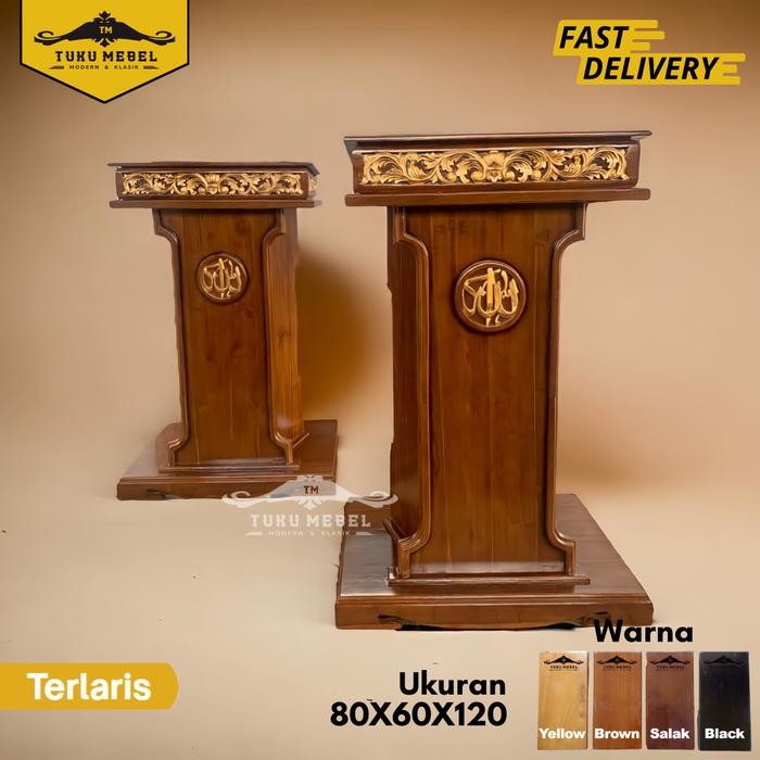 Mimbar Masjid Podium Minimalis Kaligrafi Kayu Jati - 80X60X120Cm