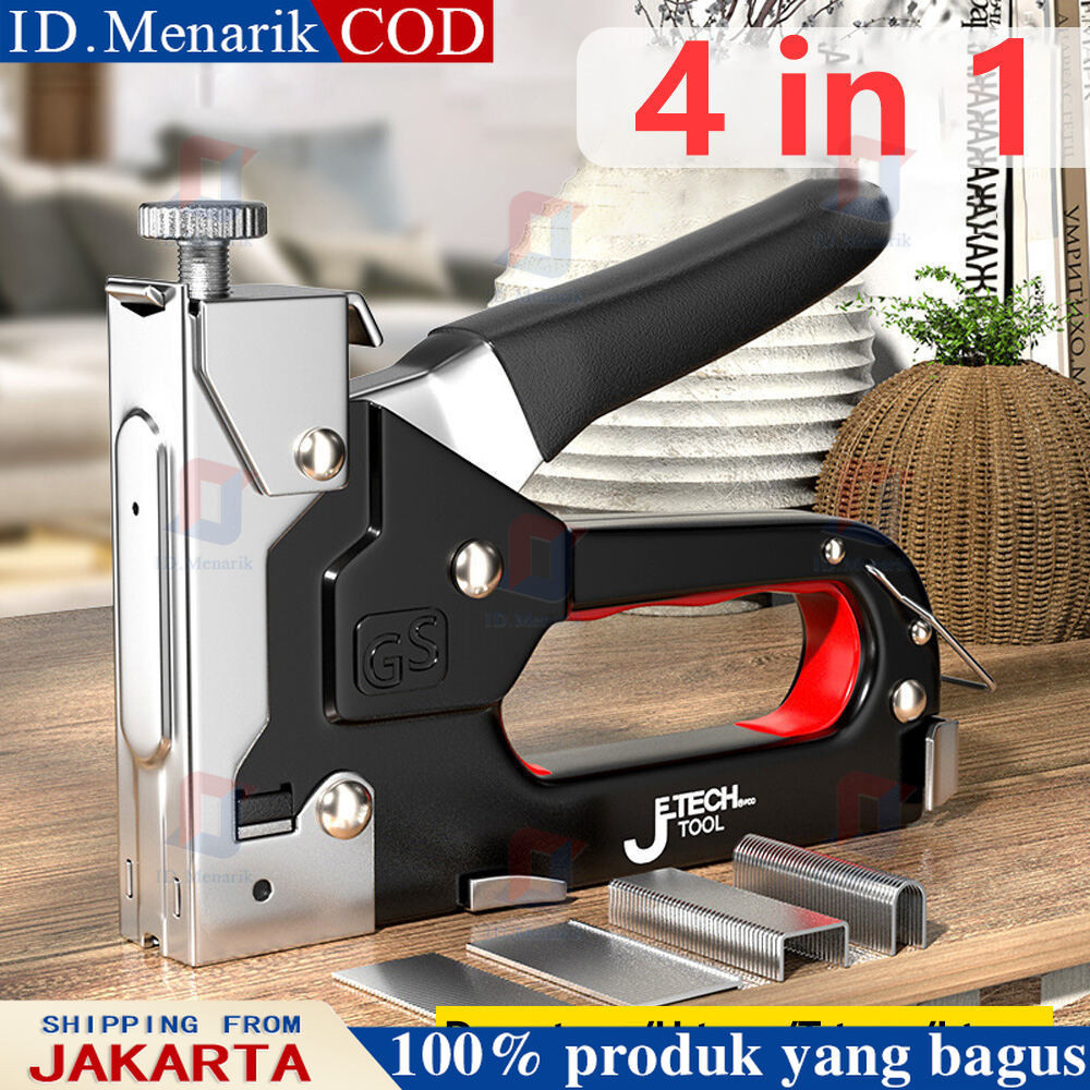 

Gratis 600 paku 4 In 1 Pistol Kuku Pistol Stapler Konstruksi Konstruksi Furnitur DIY Pelapis Pelapis