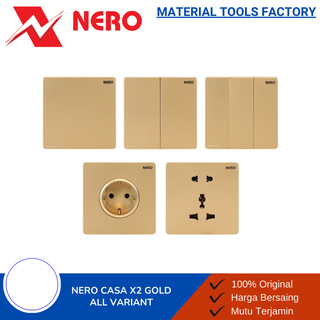 NERO CASA X2 GOLD SAKLAR STOP KONTAK FRAME - SAKLAR NERO - STOP KONTAK NERO - FRAME NERO - SAKLAR 1