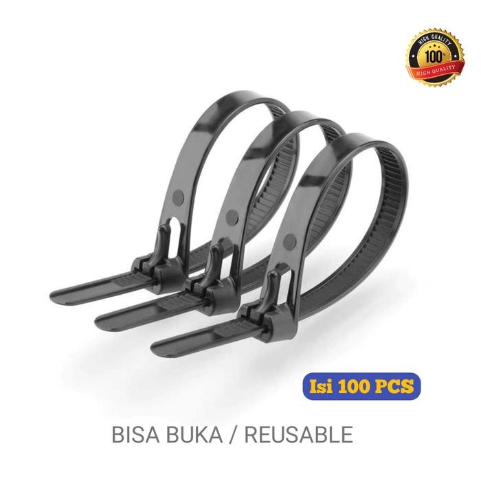 

Kabel Tis Ties 100Pcs Bisa Buka / Reusable Clip 15 - 45 Cm Original Hitam Putih
