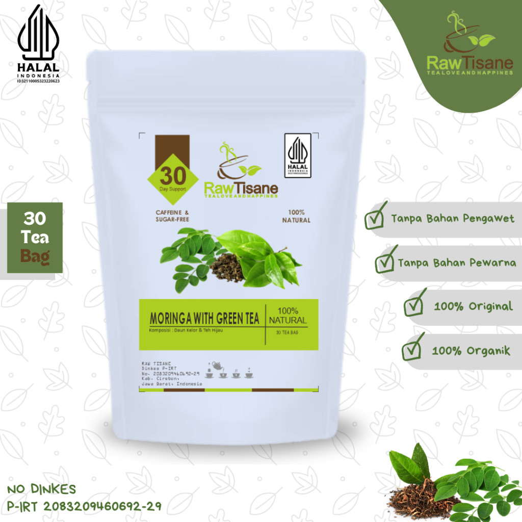 

RAW TISANE Moringa With Green Tea : Teh Celup Daun Kelor & Teh Hijau Isi 30 Tea Bag