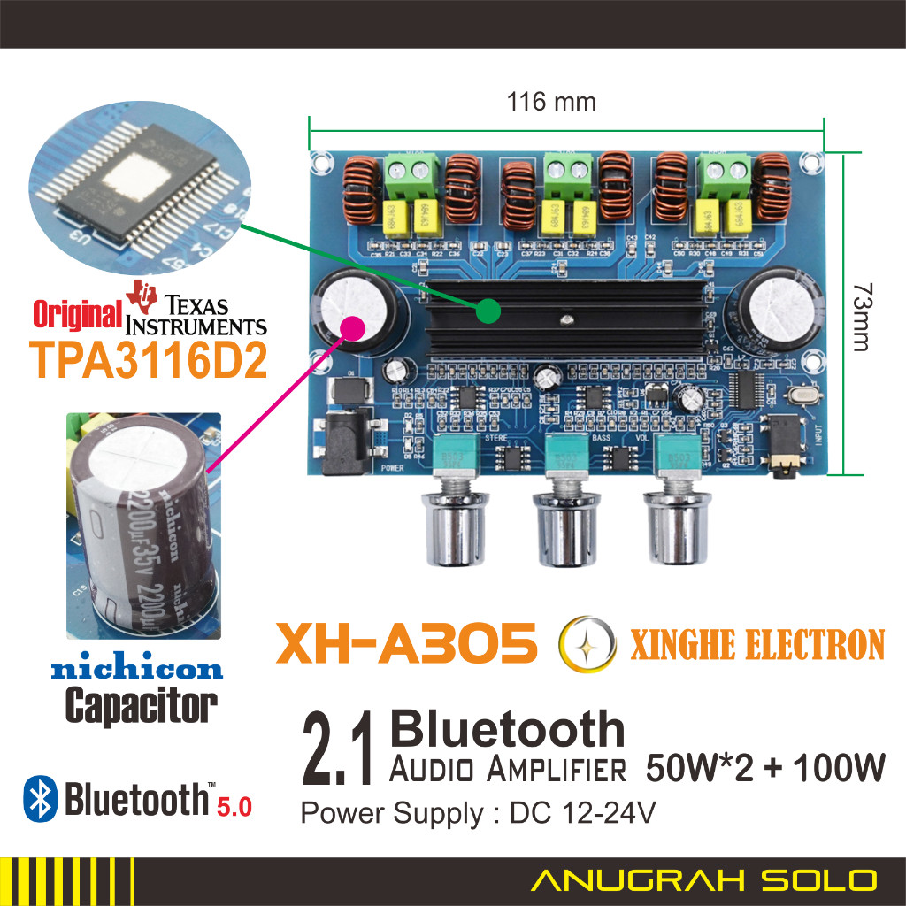 Bluetooth 2.1 Amplifier TPA3116D2 2x50W + 100W Audio Amplifier [PREMIUM]