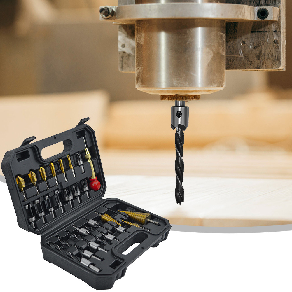 26pcs Metal Drill Bit Set Automatic Center Punch Chamfer Drill Bit Woodworking Mini Household Tools 