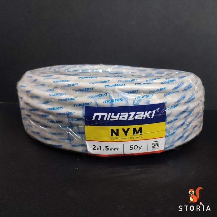 Kabel Listrik Tembaga Murni Isi 2 Nym 2X1.5 50Y Sni Miyazaki / Bukan Serabut
