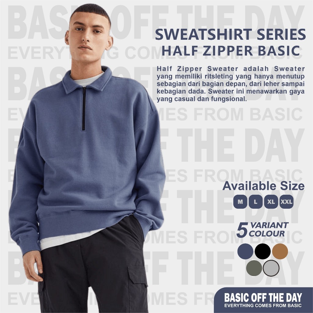 Vall Half Zipper Pria Sweater Rugby Basic Sweater Half Zipper Pria Half Zip Sweatshirt Basic