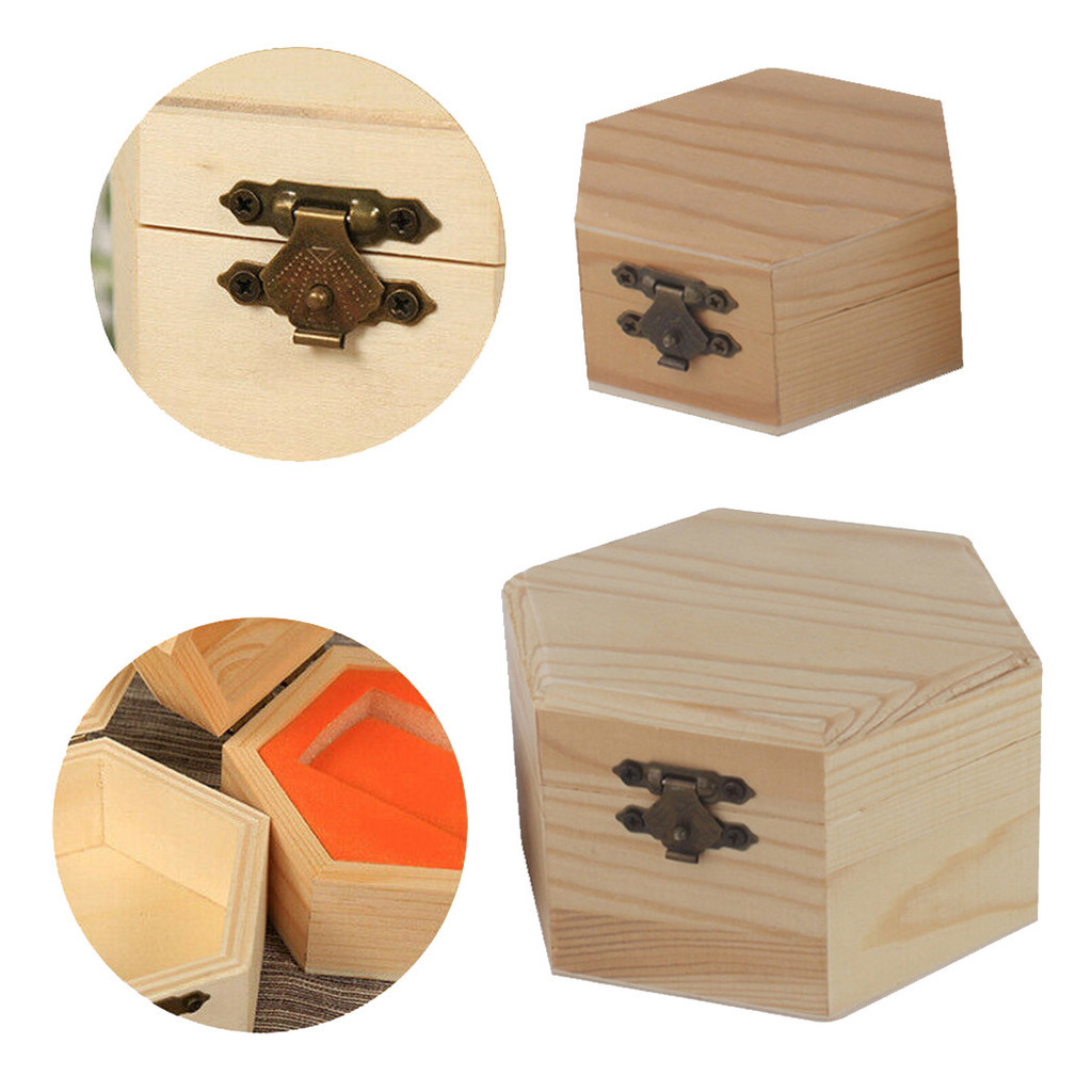 Wooden Hexagonal Shaped Storage Box Jewelry Box Wedding Gift Box Jewelry Display Wooden Box For DIY