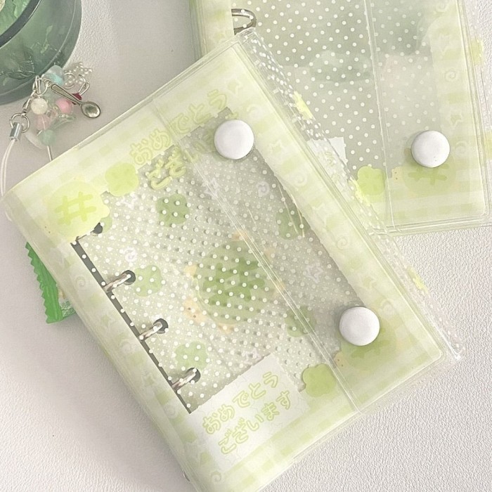 

5 Holes Binder Notebook Honey Melon Green Notebook Cover Mini Portable Rings Binder Card Collect