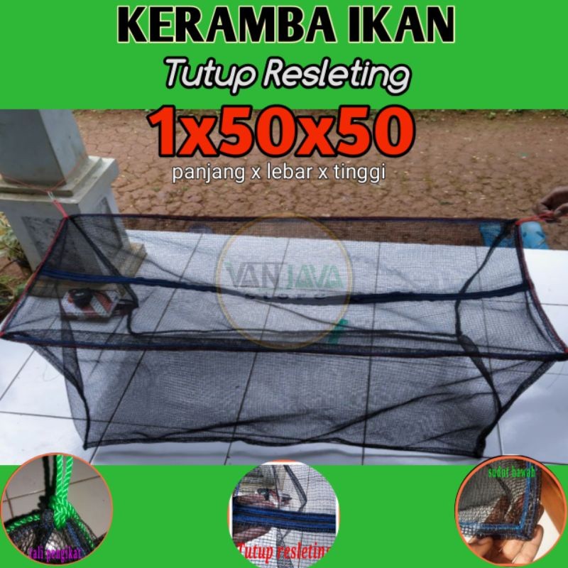 TREA Keramba ikan kecil tutup resleting 15050 jaring apung siap pakai