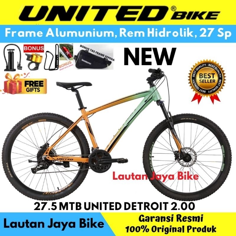 TREA SEPEDA GUNUNG MTB 27.5 MTB UNITED DETROIT 2.0 Rem Hydraulic 27 speed new