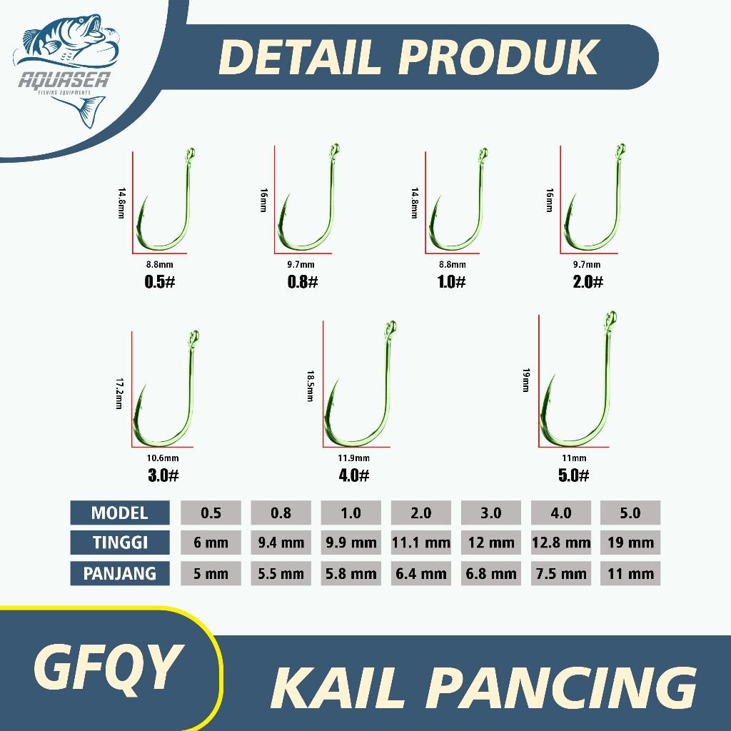 ID AQUASEA - KAIL PANCING (KAIL TYPE KECIL) TYPE 1053 SERIAL NO 0.5 - 5.0 ISI 10PCS KAIL GFQY HIJAU