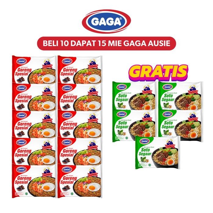 

Ready JT [BELI 10 DAPAT 15] Mie GAGA Ausie Spesial Goreng dan Soto Segaar Mix Varian Rasa