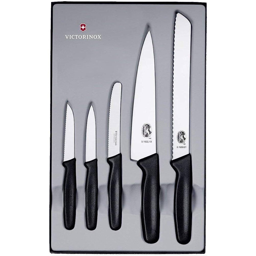 VICTORINOX KITCHEN KNIFE PISAU SET 5.1163.5 - 5 PIECE BLACK HANDLES