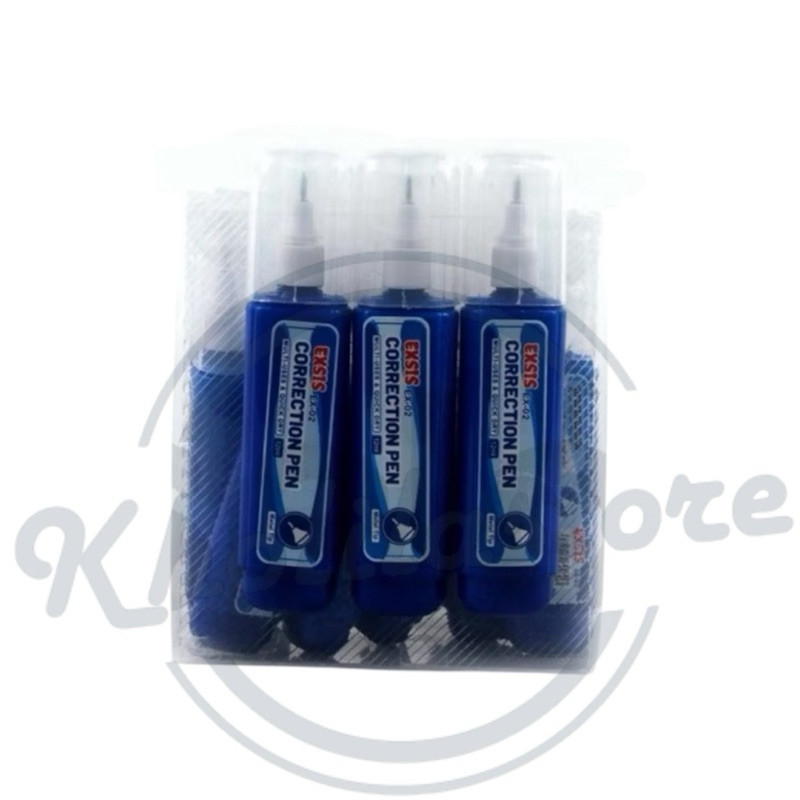 

Terbaru (12 Pcs) Correction Pen Botol Biru / Tipe X Mata Besi Exsis Ex-02 Original